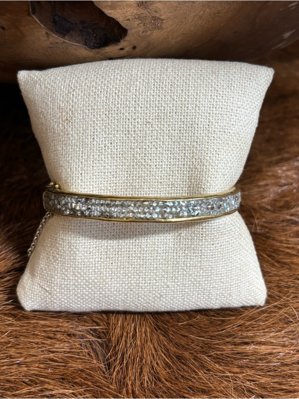 Waxing Poetic Krystal Collection Warm Brass Swarovski Hinge Bangle Bracelet #2